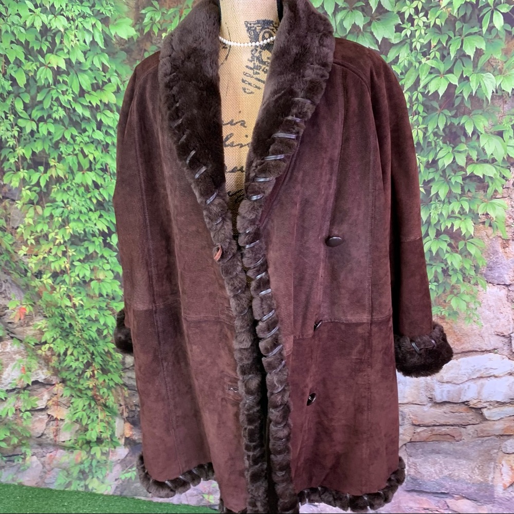 G-III GLOBAL IDENTITY Brown Suede and Faux Fur Coat, M - Picture 7 of 16